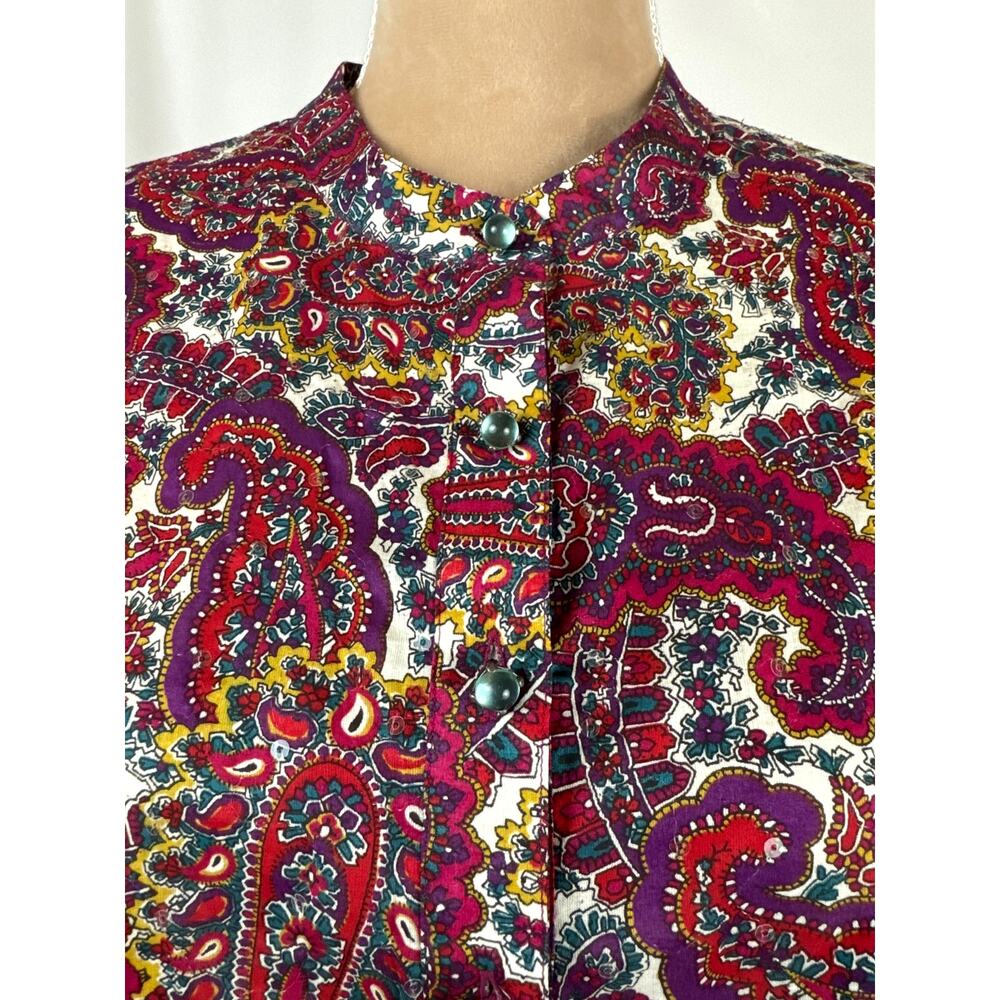 Talbots Popover Top Paisley Multicolored Blue Glass Buttons Womens Sz 12 Fall - Picture 3 of 8